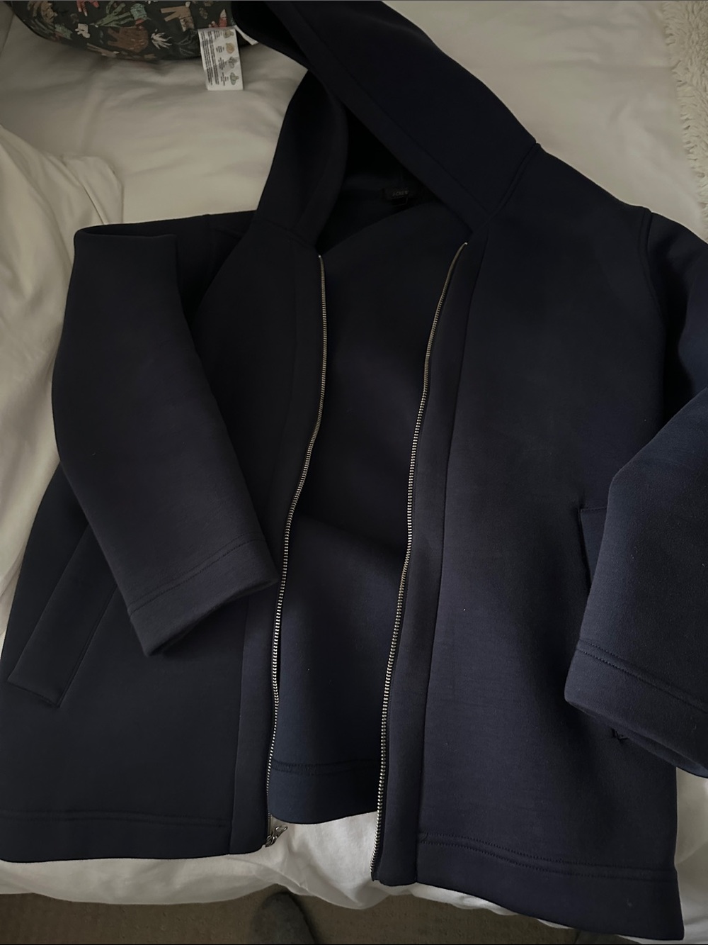 J. Crew Navy Hooded Bomber with Silver Zipper